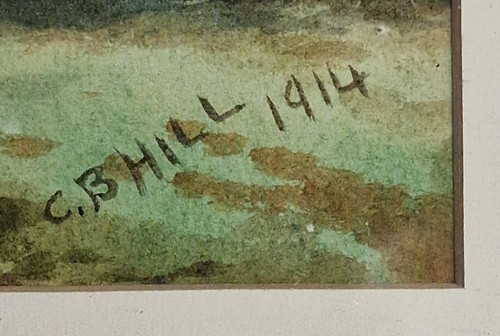 Antique 1914 Signed Original Watercolour Thatched Cottage Garden C.S. Hill (photo 2)