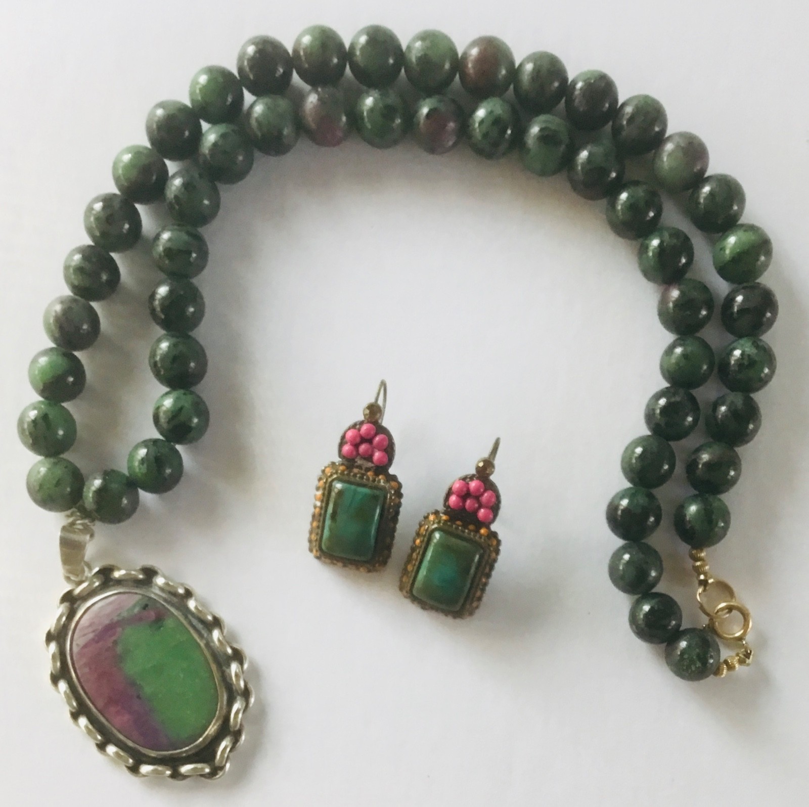 Vintage Ruby Zoisite Sterling Silver Pendant Neck… - image 1