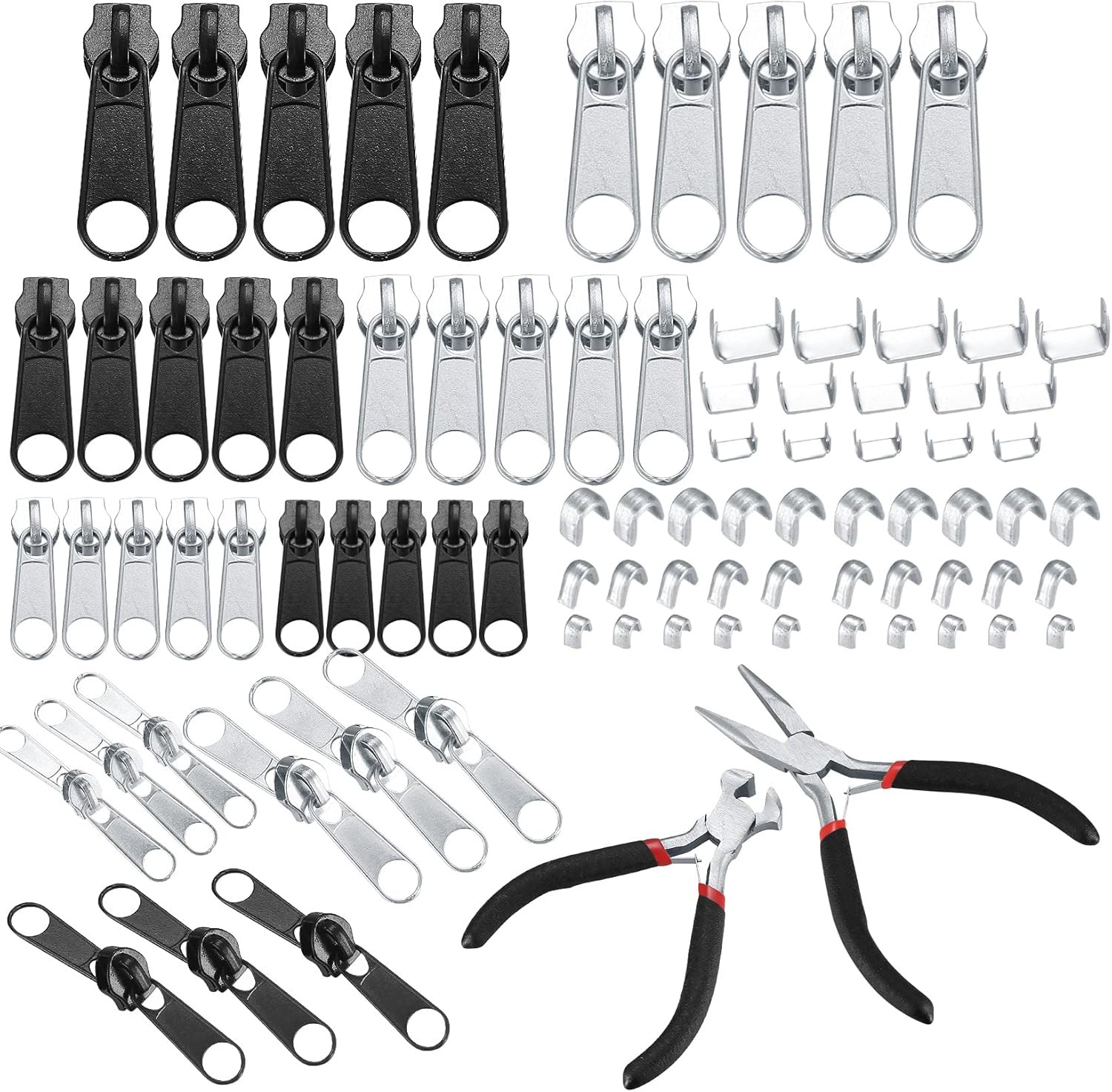 86-Piece Zipper Repair Kit - Metal Slider Replacement, Zip Puller Tabs...
