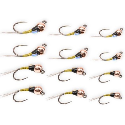1 Doz (12) Spanish Bullet Perdigon Nymph 12 Pack Olive Sizes 14 18 - Trout Flies