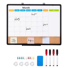 24"x 18" Dual-Function Board   Magnetic Whiteboard Calendar  Cork Bulletin