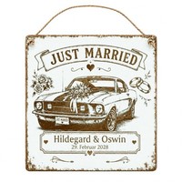 Geschenk Oldtimer Hochzeit - Schild Mit Namen Datum Vintage Auto 15X15Cm