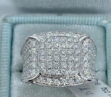 3CT Round Cut Cluster Lab Created Men's Diamond Ring 14k White Gold Plated