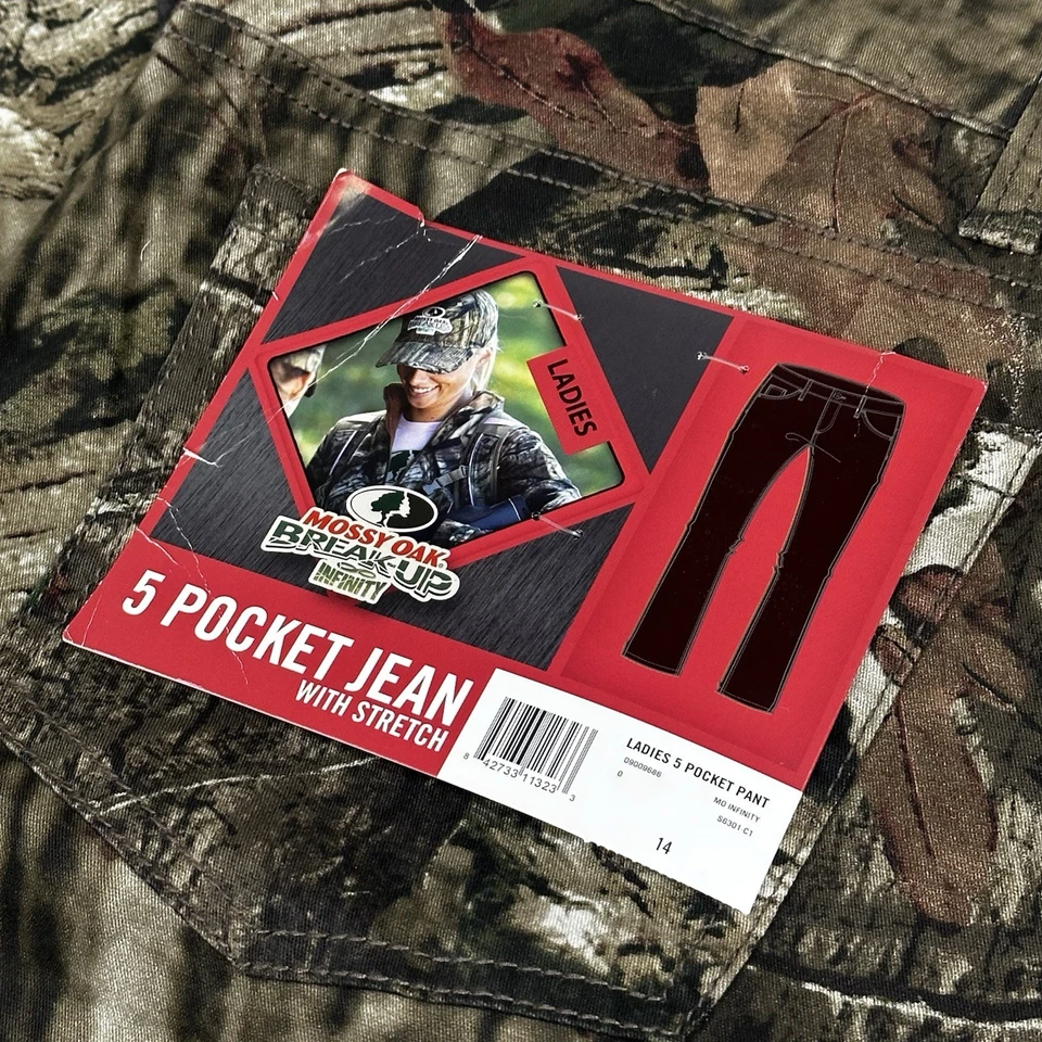 Mossy Oak Camo Jeans Womens 14 Stretch Hunting Pants 5 Pocket Break Up Infinity - Image 2 of 4