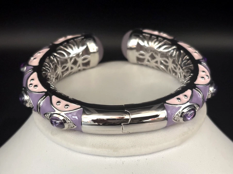 Brazalete Brazalete Joan Boyce "Bissable" Tono Plata Esmalte Púrpura/Rosa Cristal Foto 3 de 4