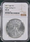 2021 Bullion Silver Eagles NGC MS-69 Eagle Landing T-2