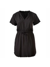 DEX Womens Black Drawstring Short Sleeve V Neck Above The Knee Sheath Dress M