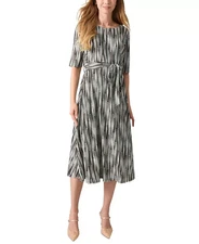 Kasper Petite Printed Fit & Flare Dress Women's 12P Black/Sea Glass Zip Closure~