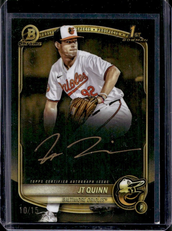 2025 Bowman Draft JT Quinn Chrome Auto Gold Ink 1st Prospect #/15 Orioles view 1