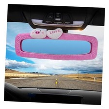 Cute Cartoon Car Rear View Mirror Cover, Elastic Plush Car Pink-Love Pig