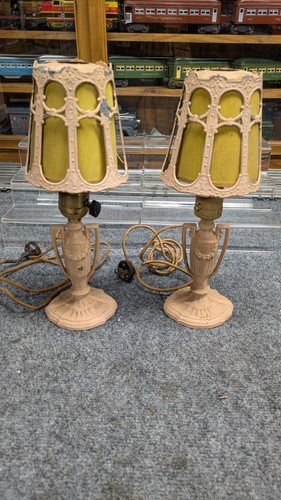 Set of Two Cast Metal Vintage Antique Depression Era 1920s Dresser Lamps