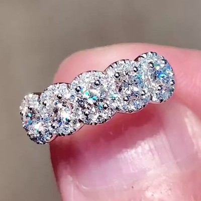 2.40 TCW Round Moissanite Five Stone Halo Anniversary Ring 14K White Gold Plated