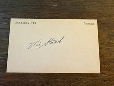 Vic Stasiuk Bruins Red Wings Black Hawks signed autograph Hockey 3x5 index card