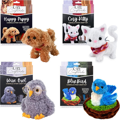 Cozy Craftworks Chenille Stem Animal Craft Kit for Adults   Create 4 Adorable An