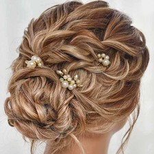 Pearl Crystal Bridal Hair Pins Gold - Wedding Headpiece Pack of 3