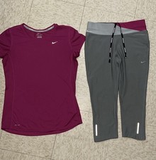Nike Dri-Fit Women's Running Set Shirt and Capri Length Pants, Size M