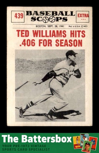 Ted Williams Hits: .406 for Season #439 1961 NU Card Scoops card