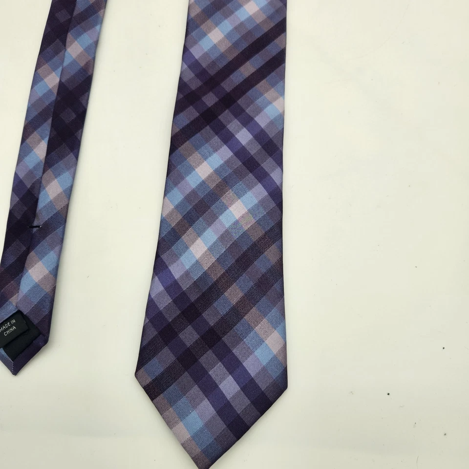 Corbata Calvin Klein púrpura gris azul a cuadros diagonal a rayas cuadrados 3" Foto 2 de 4