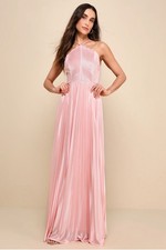Lulus Elaborate Charm Light Pink Satin Pleated Backless Maxi Dress Womens XS NWT
