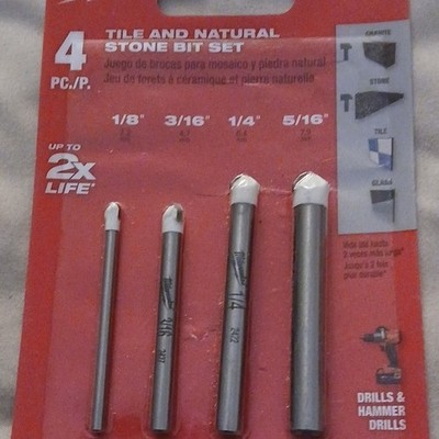 Milwaukee 4 Piece Tile & Natural Stone Drill Bit Set 1/8 3/16 1/4 5/16