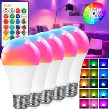 5Pcs E26 RGB RGBW LED Light Bulb Multicolor Changing Magic Lamp w/Remote Control