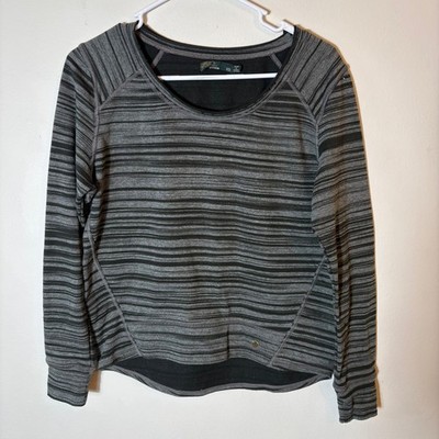 Prana Fallbrook Striped Long Sleeve Top Gray Black Size XS