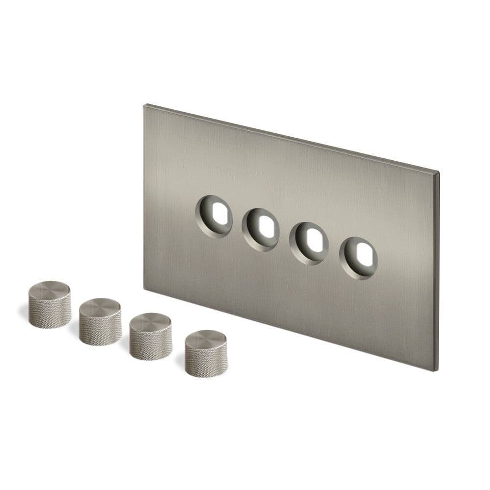 Retrotouch Aura Dimmer Plate 4 Gang with Nickel Knobs - Brushed Nickel