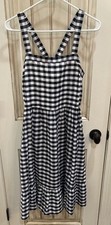 LOFT outlet Gingham Fit & Flare  linen/cotton summer midi Dress 8 petite 