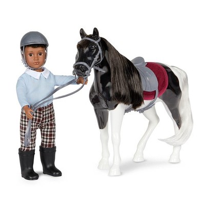   Mini Boy Doll & Toy Horse   6-Inch Doll & Black Pinto Horse   Set with Clot...