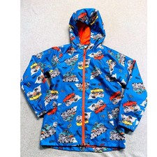 L D Monster Truck Windbreaker Kids Medium 8-10 Blue Hooded Racing Jacket School