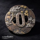 Japanese Tsuba Copper Guard for Katana Sword Relief Landscape Gold Silver Inlay