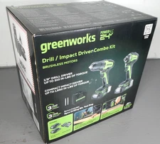 Greenworks 24V Brushless Drill / Impact Driver Combo Kit - 2 Tools/Batteries NEW