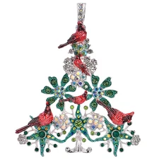 KIRKS FOLLY PRECIOUS MEMORIES CARDINAL HOLIDAY TREE FOLDOVER PENDANT SILVER TONE