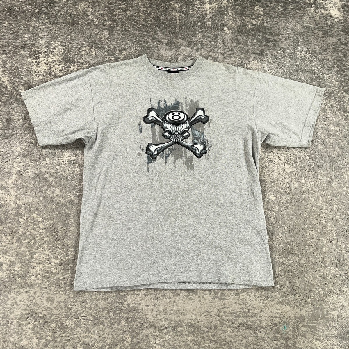 Vintage JNCO Jeans Shirt Mens XL Grey 8 Ball Skull Raised Logo 90s