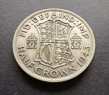 1943 Half Crown - 50% Silver - King George VI - British Coin