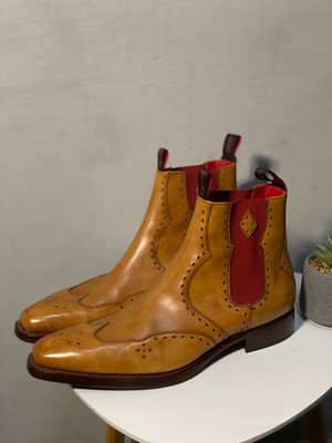 Jeffery West Tan Brown Leather Brogue Chelsea Boots Shoes Mens UK 9 US 10