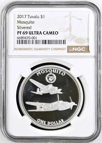 2017 Tuvalu Mosquito $1 Dollar Fighter Plane Silvered Proof Coin NGC PF 69 UC