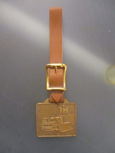 INTERNATIONAL HARVESTER Vtg Brass Luggage Tag Fob Bulldozer - Melrose Park EUC