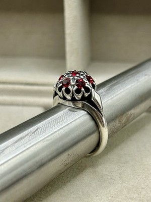 Vintage russischer Jenavi Sterlingsilber Ring mit rotem Edelstein Gr. 6