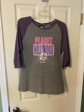 Gray Purple Planet Hollywood Orlando Raglan sleeve baseball Tee soft t-shirt XL 