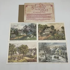 VTG  Currier & Ives Hand Colored Lithographs American Homestead Prints 4 Seasons