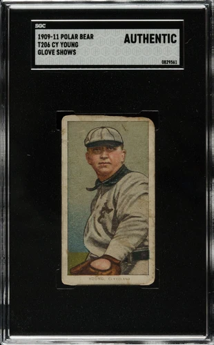 1909 T206 White Border Cy Young Glove Shows SGC Authentic - Polar Bear Back
