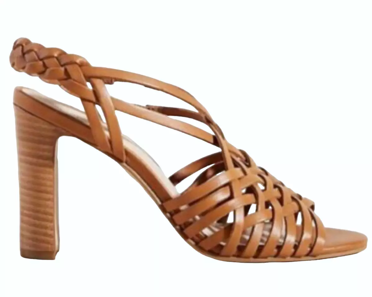 Woven leather heeled sandals hot sale