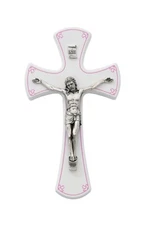 White Pink Wall Cross Crucifix Girls Baptism Christening First Communion Gift 