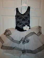 Girl Curtain Call Waltz of Love Black White Ballet Dance Costume Size CL L e1173