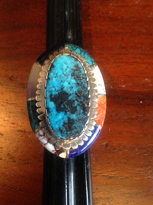 Incredible Sterling multi stone Inlay Ring- one of a kind