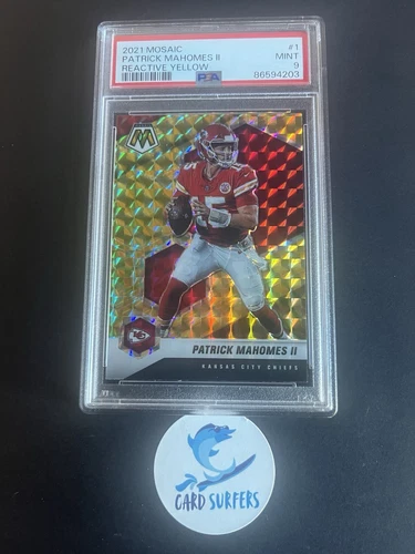 PATRICK MAHOMES II 2021 PANINI NFL MOSAIC YELLOW REACTIVE #1 PSA 9