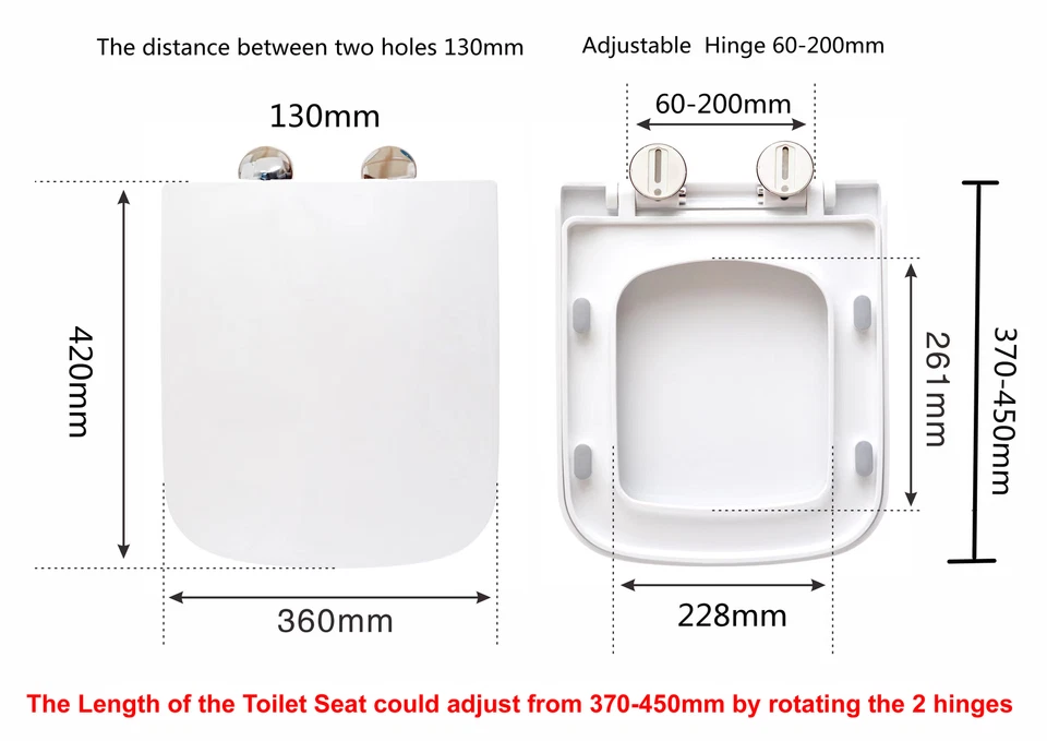 Luxury Square Toilet Seat Heavy Duty White Soft Close Top Quick Release Hinges - Image 3 of 4
