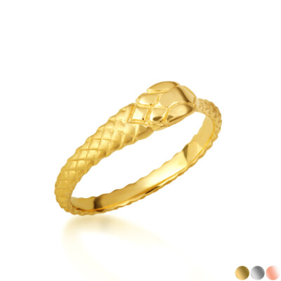 Gold Woman's Tail Biting Ouroboros Snake Ring (Available in Yellow/Rose/White)