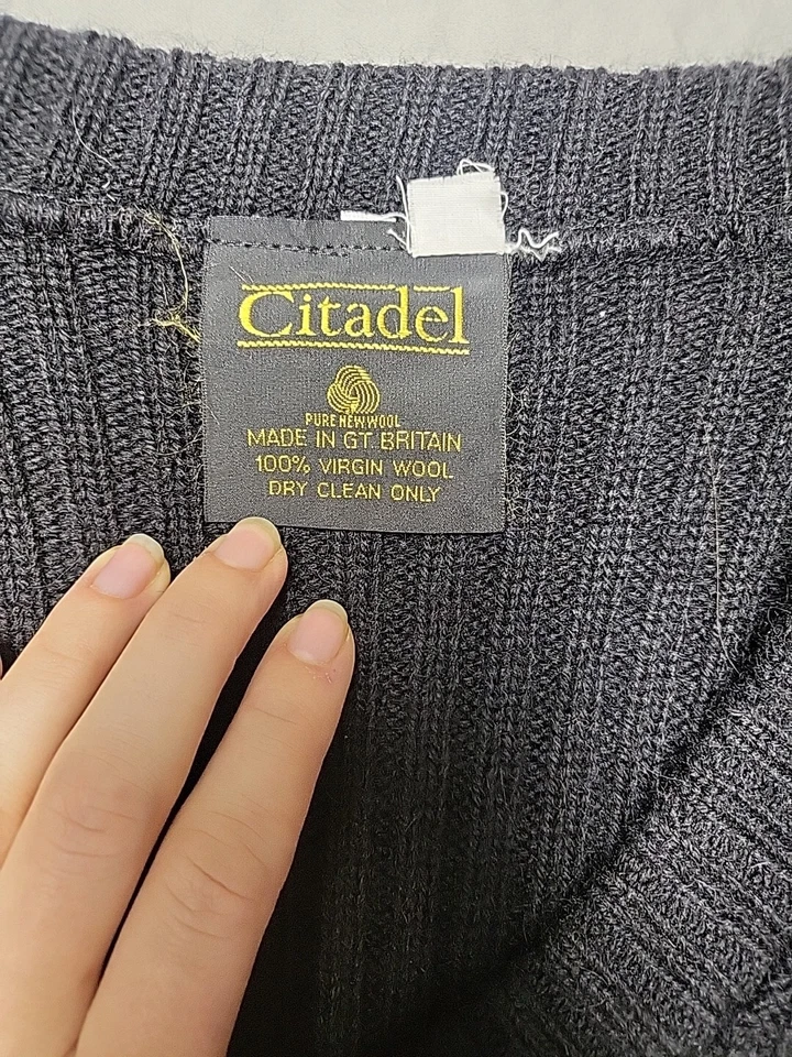 VTG Citadel 90s Wool Commando Sweater Black GREAT BRITAIN Made Men Small Alone  - Image 4 of 4